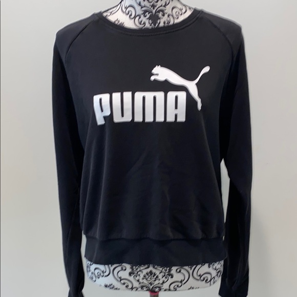 Puma Black Cropped Sweatshirt with White Logo Size Medium - Picture 2 of 6